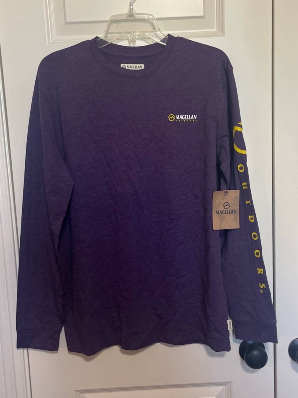 Magellan Outdoors Long Sleeve Tee in Deep Purple with Yellow Logo